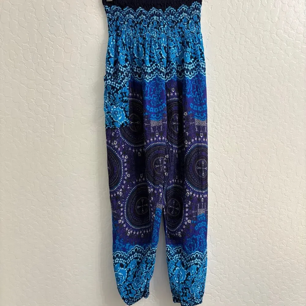 Free People Women's Harem Pants with Smocked Waist and Ethnic Print Boho